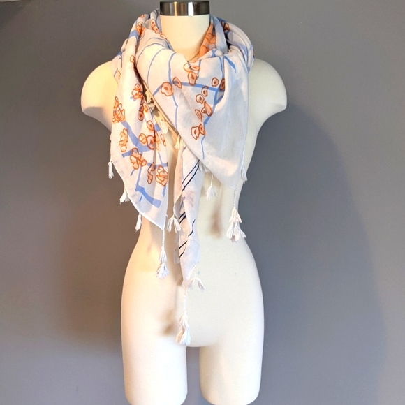 3/15✨ Cherry Blossom Blue Pink White Tassel Scarf - Picture 3 of 7